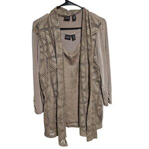 Chicos Travelers Crochet Cardigan Sleeveless Top Womens Size 16 2 Piece Set